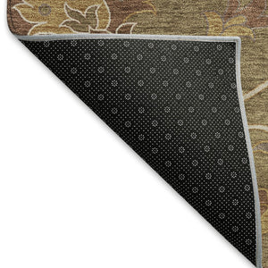 HomeRoots 8' Round Floral Washable Area Rug in Brown & Beige - Durable, Stylish for Indoor/Outdoor Spaces! 657909