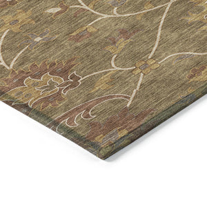 HomeRoots 8' Round Floral Washable Area Rug in Brown & Beige - Durable, Stylish for Indoor/Outdoor Spaces! 657909