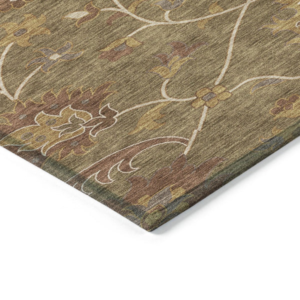 HomeRoots 8' Round Floral Washable Area Rug in Brown & Beige - Durable, Stylish for Indoor/Outdoor Spaces! 657909
