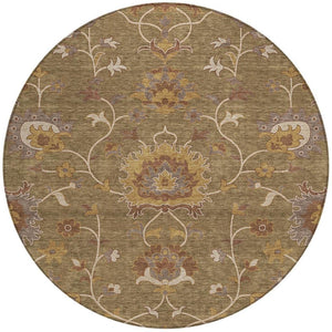 HomeRoots 8' Round Floral Washable Area Rug in Brown & Beige - Durable, Stylish for Indoor/Outdoor Spaces! 657909