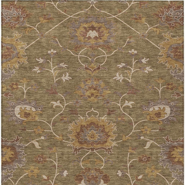 HomeRoots 9' X 12' Brown and Beige Floral Area Rug - Washable, Durable, Perfect for Indoor & Outdoor Spaces 657911