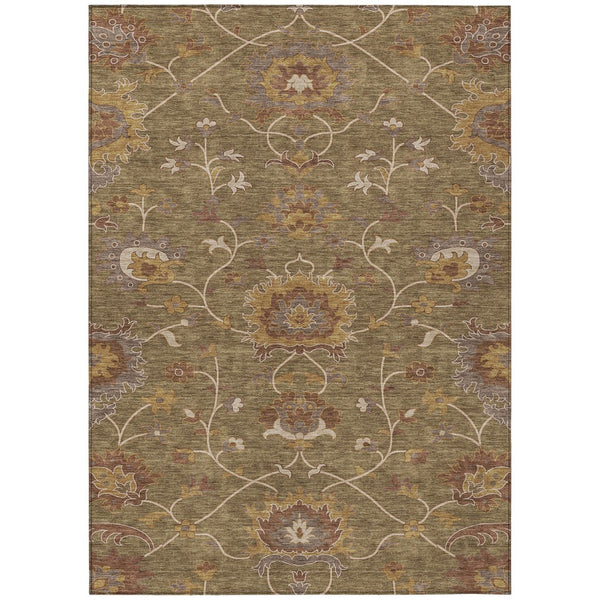 HomeRoots 9' X 12' Brown and Beige Floral Area Rug - Washable, Durable, Perfect for Indoor & Outdoor Spaces 657911