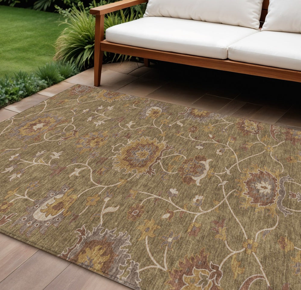 HomeRoots 10' Classic Floral Washable Indoor Outdoor Area Rug - Durable, Stain-Resistant, Charming Design! 657912