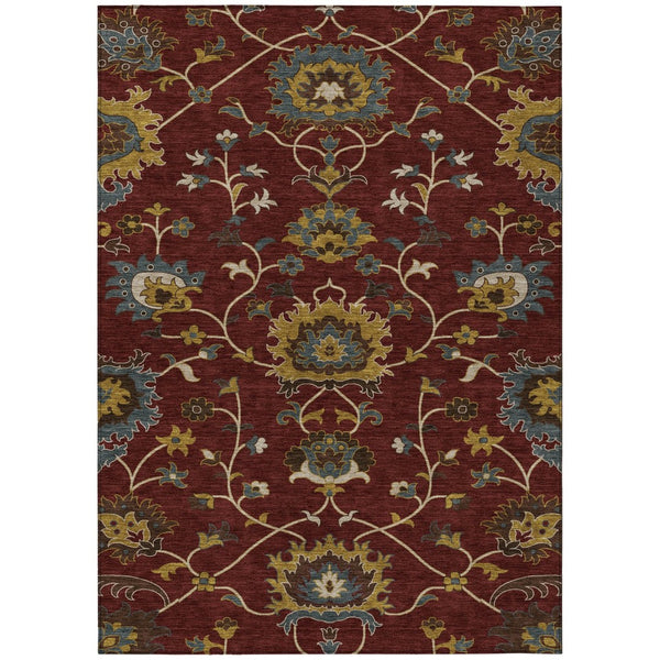 HomeRoots 5' Burgundy Gold and Gray Floral Area Rug – Durable, Washable Design for Indoor & Outdoor Spaces! 657914