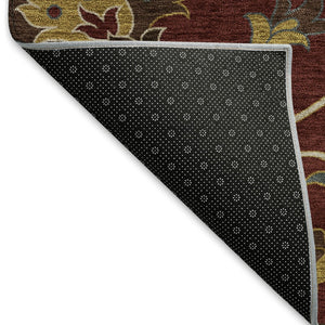 HomeRoots 8' Round Floral Area Rug in Burgundy, Gold & Gray – Durable, Washable, Indoor/Outdoor Use! 657915