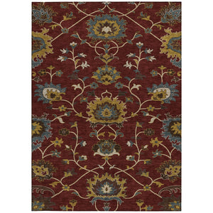 HomeRoots 8' X 10' Elegant Burgundy Gold Gray Floral Area Rug - Durable, Washable Indoor/Outdoor Charm! 657916