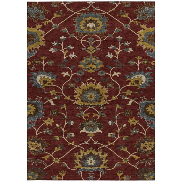 HomeRoots 8' X 10' Elegant Burgundy Gold Gray Floral Area Rug - Durable, Washable Indoor/Outdoor Charm! 657916
