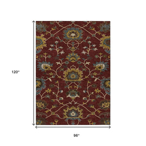 HomeRoots 8' X 10' Elegant Burgundy Gold Gray Floral Area Rug - Durable, Washable Indoor/Outdoor Charm! 657916