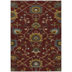 HomeRoots 8' X 10' Elegant Burgundy Gold Gray Floral Area Rug - Durable, Washable Indoor/Outdoor Charm! 657916