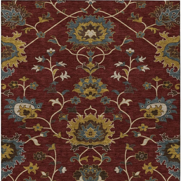 HomeRoots 8' X 10' Elegant Burgundy Gold Gray Floral Area Rug - Durable, Washable Indoor/Outdoor Charm! 657916