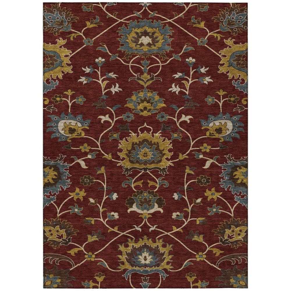 HomeRoots 9' X 12' Floral Area Rug in Burgundy, Gold & Gray - Durable, Washable for Indoor & Outdoor Use! 657917