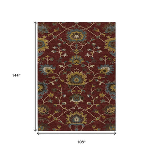 HomeRoots 9' X 12' Floral Area Rug in Burgundy, Gold & Gray - Durable, Washable for Indoor & Outdoor Use! 657917
