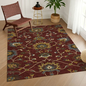 HomeRoots 9' X 12' Floral Area Rug in Burgundy, Gold & Gray - Durable, Washable for Indoor & Outdoor Use! 657917