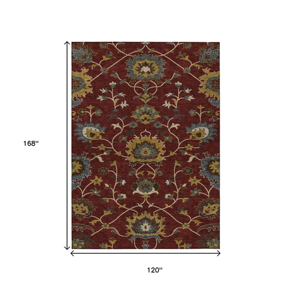 HomeRoots 10' Burgundy Gold Gray Floral Washable Area Rug for Indoor/Outdoor Use - Stylish & Durable Design 657918