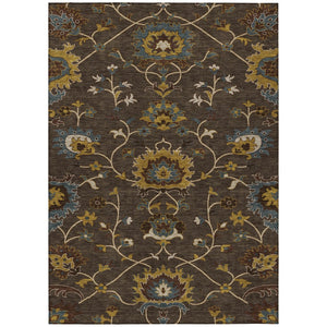 HomeRoots 5' Elegant Chocolate Gold & Gray Floral Washable Area Rug for Indoor & Outdoor Use | Durable Style 657920