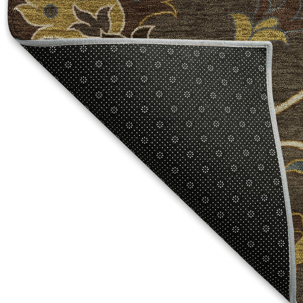 HomeRoots 5' Elegant Chocolate Gold & Gray Floral Washable Area Rug for Indoor & Outdoor Use | Durable Style 657920