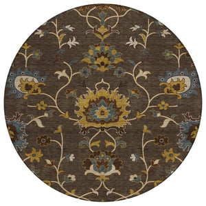 HomeRoots 8' Stylish Chocolate Gold Gray Floral Washable Area Rug for Indoor & Outdoor Spaces - Durable Design 657921