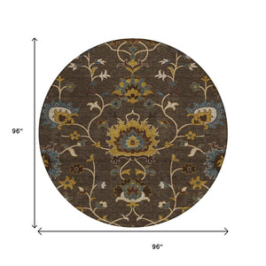 HomeRoots 8' Stylish Chocolate Gold Gray Floral Washable Area Rug for Indoor & Outdoor Spaces - Durable Design 657921