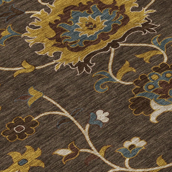 HomeRoots 8' Stylish Chocolate Gold Gray Floral Washable Area Rug for Indoor & Outdoor Spaces - Durable Design 657921