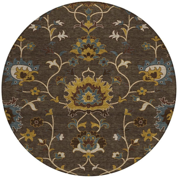 HomeRoots 8' Stylish Chocolate Gold Gray Floral Washable Area Rug for Indoor & Outdoor Spaces - Durable Design 657921