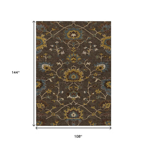 HomeRoots 9' X 12' Elegant Washable Floral Area Rug in Chocolate, Gold & Gray – Perfect for Indoor & Outdoor Use 657923