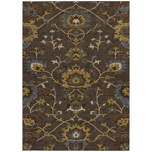 HomeRoots 10' X 14' Floral Washable Area Rug - Durable Indoor/Outdoor Design in Chocolate, Gold & Gray Tones 657924