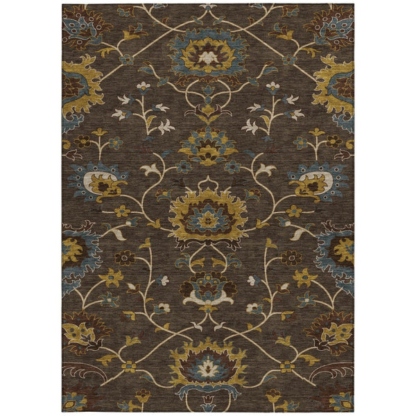 HomeRoots 10' X 14' Floral Washable Area Rug - Durable Indoor/Outdoor Design in Chocolate, Gold & Gray Tones 657924