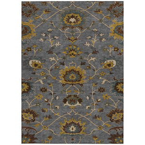 HomeRoots 5' X 8' Elegant Gray Gold Beige Floral Indoor Outdoor Area Rug – Washable, Durable, and Stylish! 657926