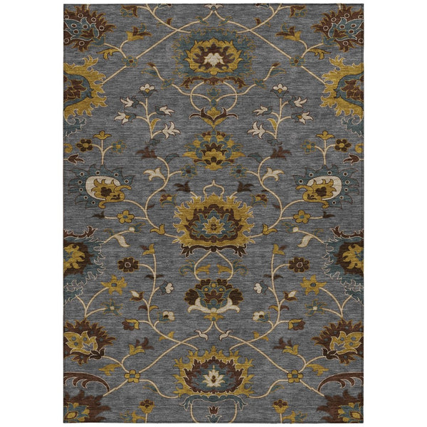 HomeRoots 5' X 8' Elegant Gray Gold Beige Floral Indoor Outdoor Area Rug – Washable, Durable, and Stylish! 657926
