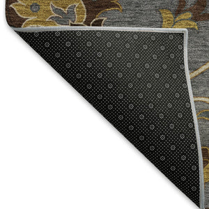 HomeRoots 8' Round Floral Area Rug in Gray, Gold & Beige - Washable, Durable for Indoor/Outdoor Spaces 657927