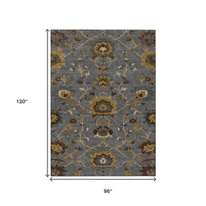 HomeRoots 8' X 10' Floral Washable Area Rug in Gray, Gold & Beige – Stylish, Durable, and Perfect for Any Space! 657928