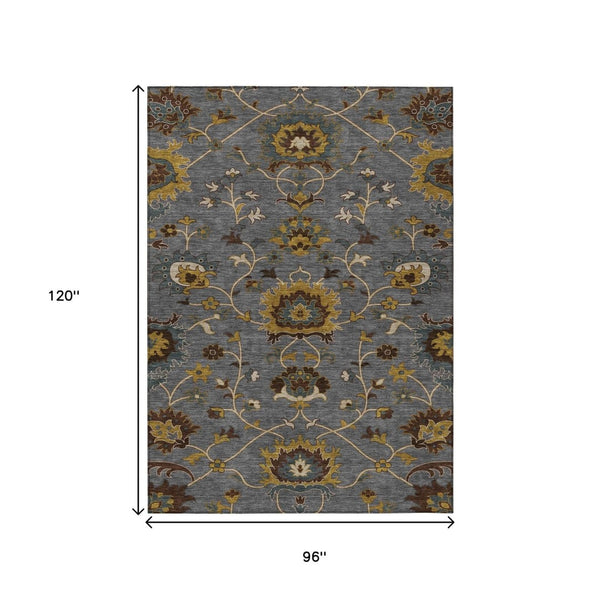 HomeRoots 8' X 10' Floral Washable Area Rug in Gray, Gold & Beige – Stylish, Durable, and Perfect for Any Space! 657928