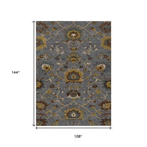 HomeRoots 9' Floral Indoor Outdoor Area Rug in Gray, Gold & Beige - Washable, Non-Slip, Durable & Stylish! 657929