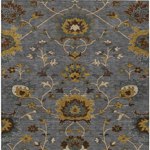 HomeRoots 10' Gray, Gold & Beige Floral Area Rug – Durable, Washable Indoor/Outdoor Design for Stylish Spaces 657930