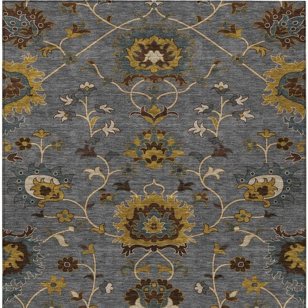 HomeRoots 10' Gray, Gold & Beige Floral Area Rug – Durable, Washable Indoor/Outdoor Design for Stylish Spaces 657930