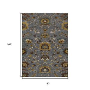 HomeRoots 10' Gray, Gold & Beige Floral Area Rug – Durable, Washable Indoor/Outdoor Design for Stylish Spaces 657930