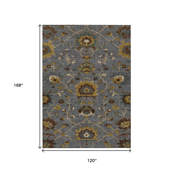 HomeRoots 10' Gray, Gold & Beige Floral Area Rug – Durable, Washable Indoor/Outdoor Design for Stylish Spaces 657930