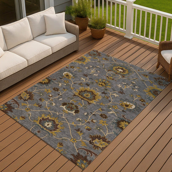 HomeRoots 10' Gray, Gold & Beige Floral Area Rug – Durable, Washable Indoor/Outdoor Design for Stylish Spaces 657930
