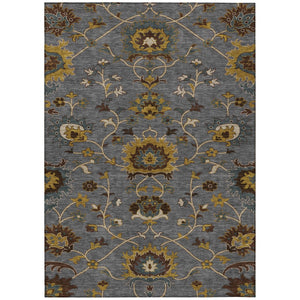 HomeRoots 10' Gray, Gold & Beige Floral Area Rug – Durable, Washable Indoor/Outdoor Design for Stylish Spaces 657930