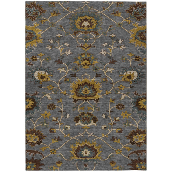 HomeRoots 10' Gray, Gold & Beige Floral Area Rug – Durable, Washable Indoor/Outdoor Design for Stylish Spaces 657930
