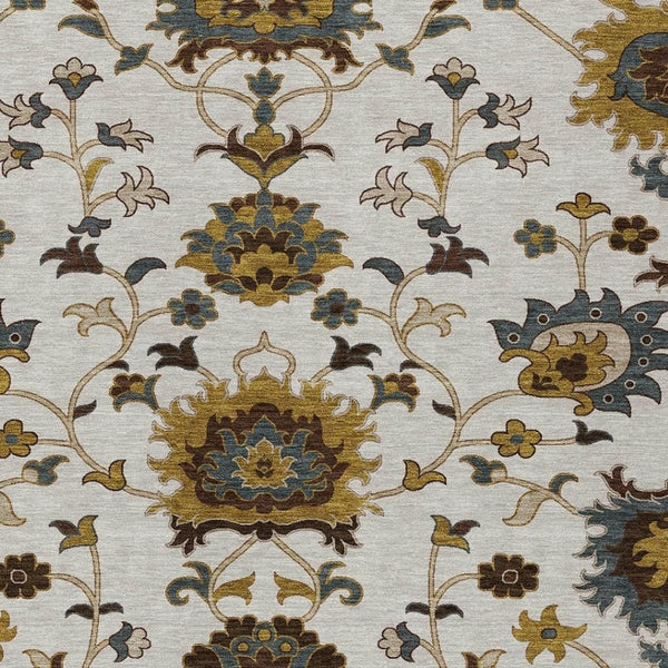 HomeRoots 5' Elegant Ivory Gray and Gold Floral Washable Area Rug for Indoor and Outdoor Spaces - Durable & Stylish 657932