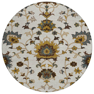 HomeRoots 8' Elegant Floral Area Rug in Ivory, Gray & Gold – Washable, Stain-Resistant for Indoor/Outdoor Use 657933