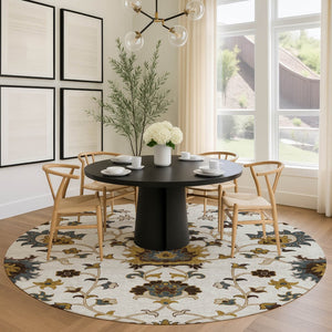 HomeRoots 8' Elegant Floral Area Rug in Ivory, Gray & Gold – Washable, Stain-Resistant for Indoor/Outdoor Use 657933