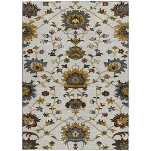 HomeRoots 8' X 10' Elegant Ivory Gray Gold Floral Area Rug - Washable & Durable for Indoor/Outdoor Spaces 657934