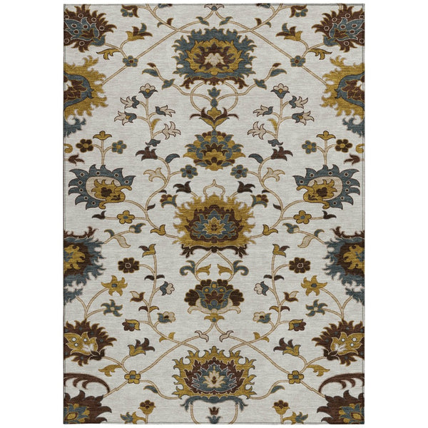 HomeRoots 8' X 10' Elegant Ivory Gray Gold Floral Area Rug - Washable & Durable for Indoor/Outdoor Spaces 657934