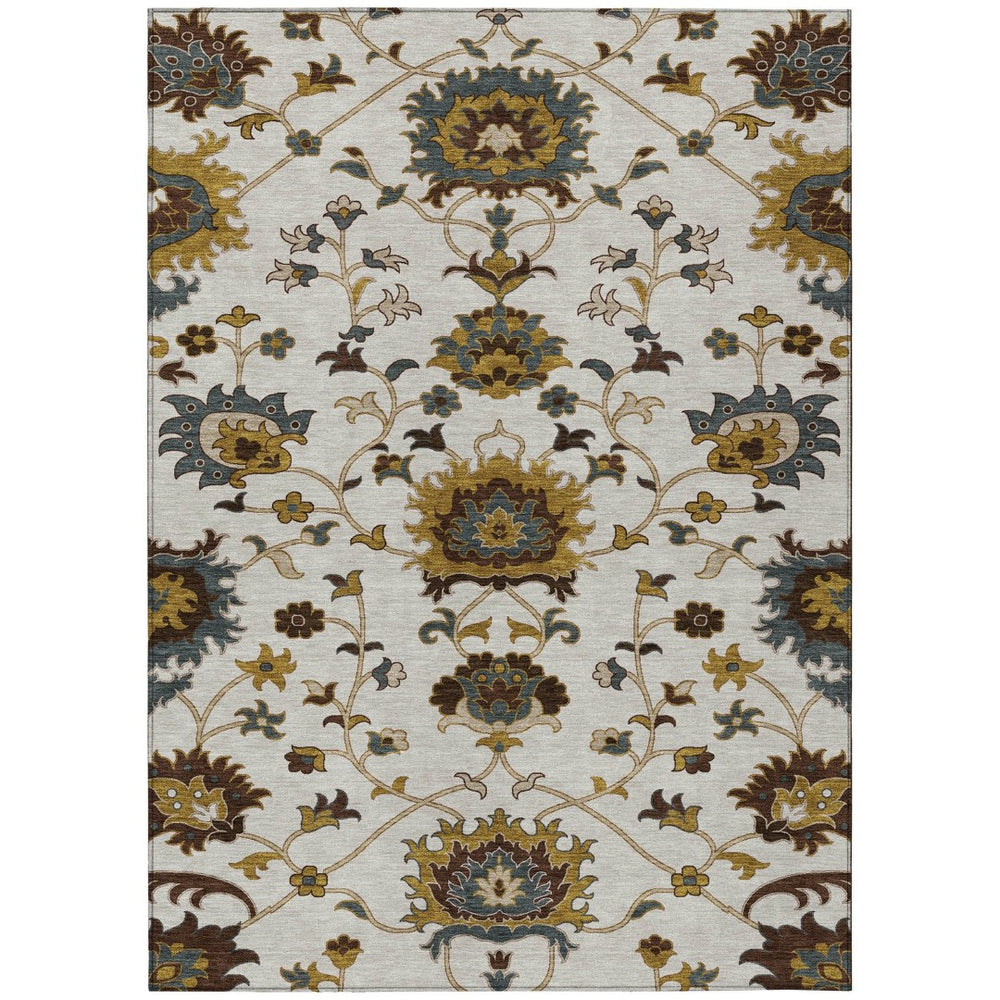 HomeRoots 9' X 12' Elegant Ivory Gray Gold Floral Area Rug - Machine Washable, Indoor/Outdoor Durability & Style 657935