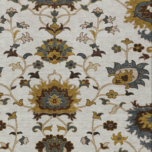HomeRoots 9' X 12' Elegant Ivory Gray Gold Floral Area Rug - Machine Washable, Indoor/Outdoor Durability & Style 657935