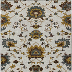 HomeRoots 10' Elegant Ivory Gray Gold Floral Washable Area Rug for Indoor Outdoor Spaces, Stylish & Durable 657936