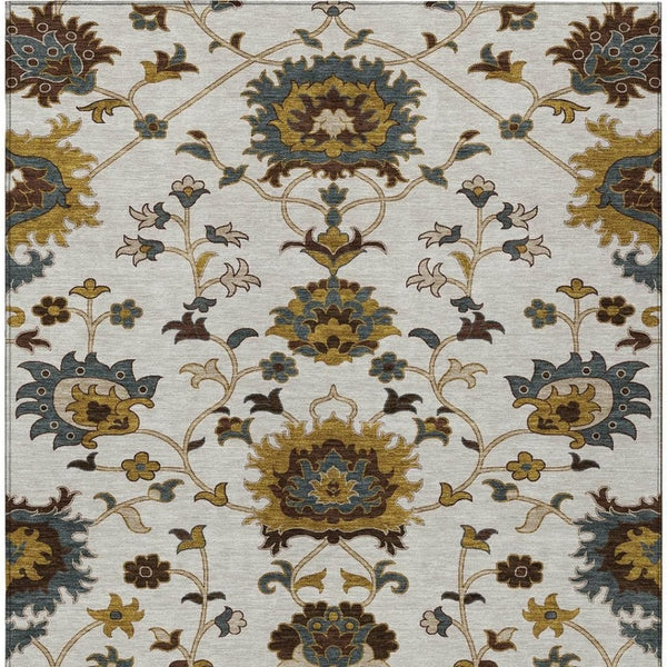 HomeRoots 10' Elegant Ivory Gray Gold Floral Washable Area Rug for Indoor Outdoor Spaces, Stylish & Durable 657936