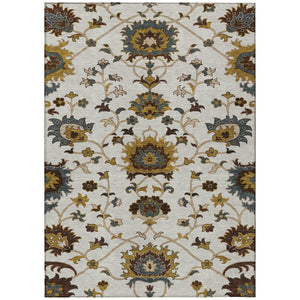 HomeRoots 10' Elegant Ivory Gray Gold Floral Washable Area Rug for Indoor Outdoor Spaces, Stylish & Durable 657936